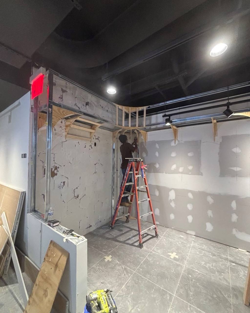 Interior construction project before completion